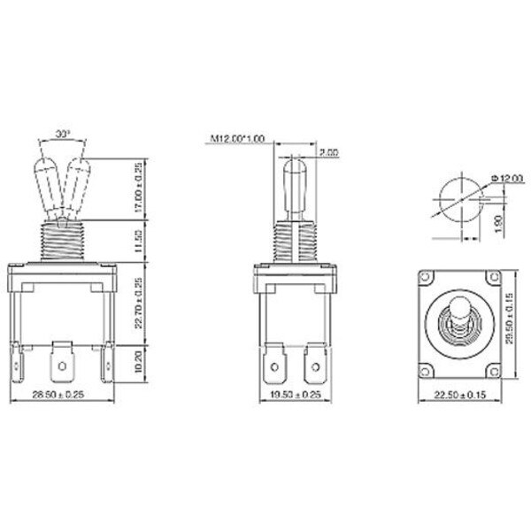 Main product image for DPDT On/Off/On Toggle Switch 6 Spade 20A 125VAC 3 060-450